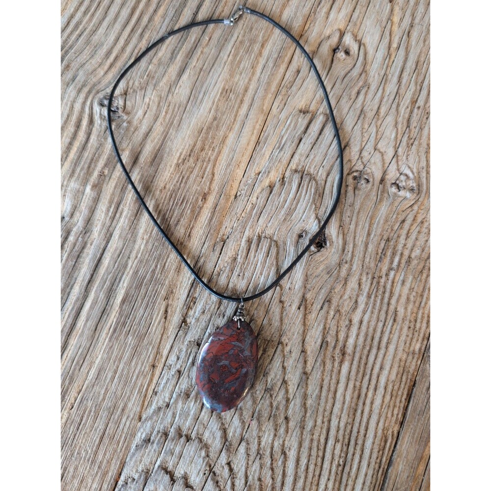 Large Brecciated Jasper Pendant Necklace Red Rust Orange Tones Choker Cord 15"